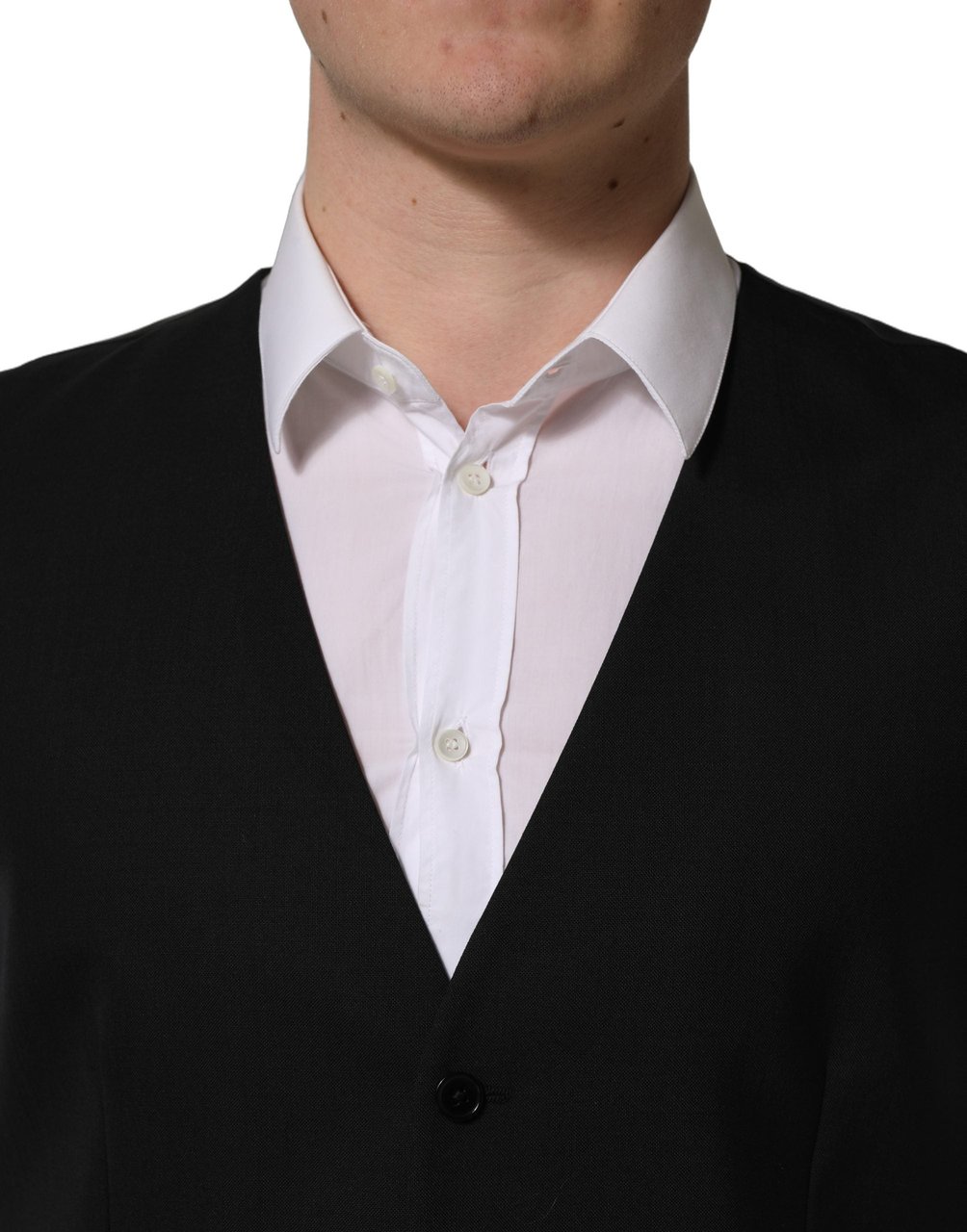 Dolce & Gabbana Black Wool Single Breasted Waistcoat Vest Zwart