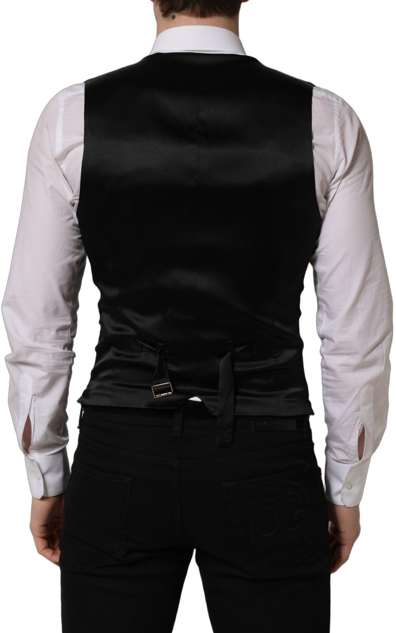 Dolce & Gabbana Black Wool Single Breasted Waistcoat Vest Zwart