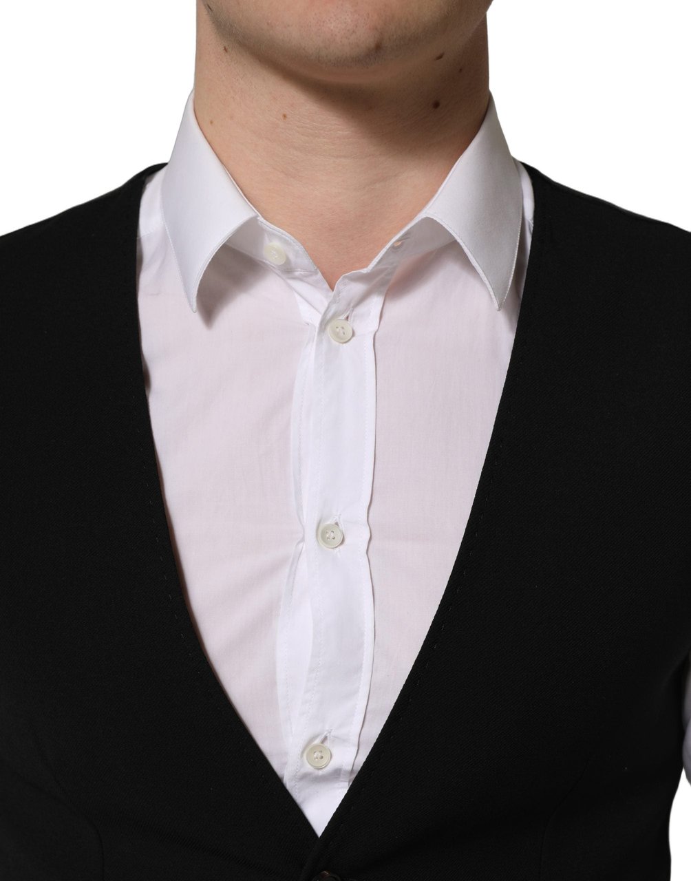 Dolce & Gabbana Black Wool Single Breasted Waistcoat Vest Zwart