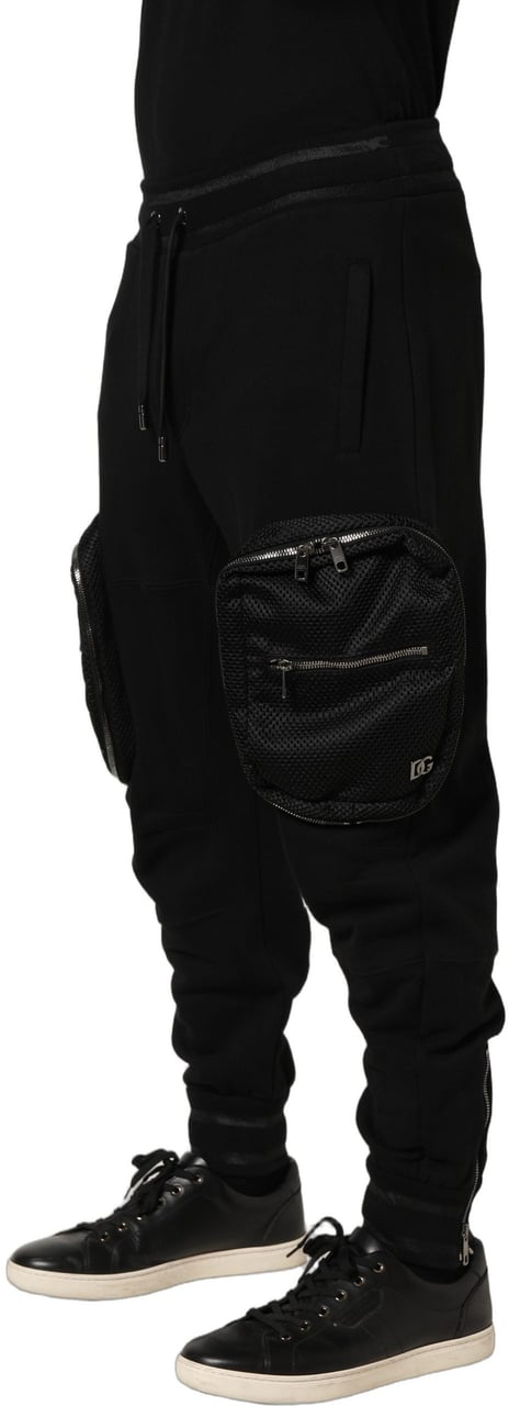 Dolce & Gabbana Black Mid Waist Cargo Jogger Sweatpants Pants Zwart
