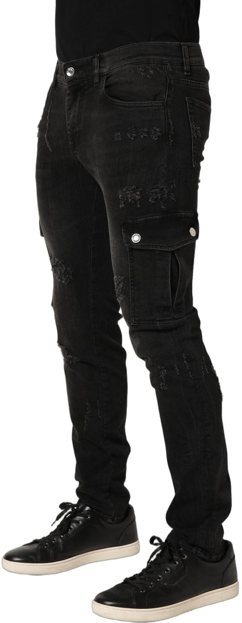 Dolce & Gabbana Black Distressed Cargo Cotton Men Denim Jeans Zwart