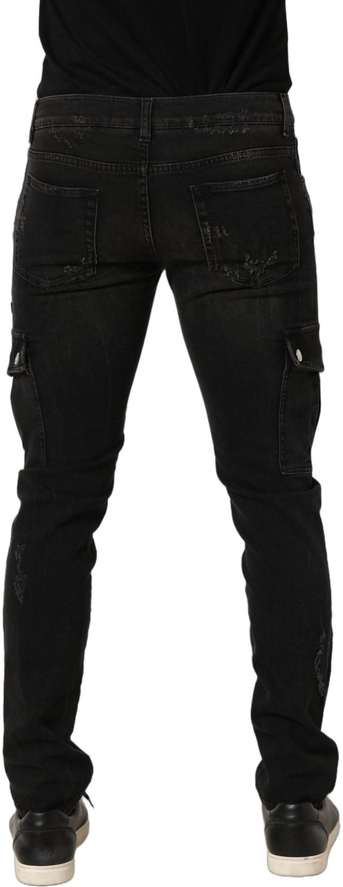 Dolce & Gabbana Black Distressed Cargo Cotton Men Denim Jeans Zwart