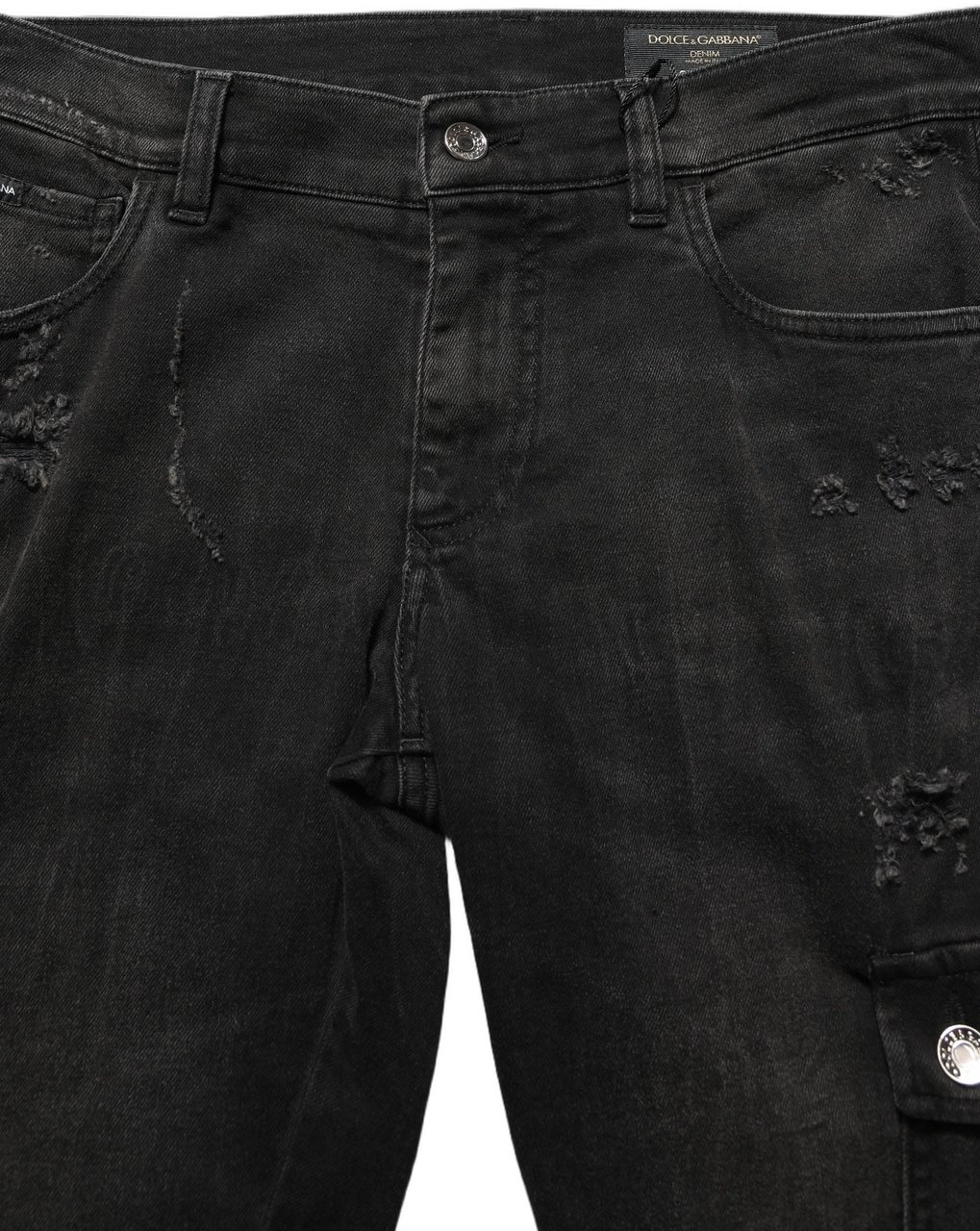 Dolce & Gabbana Black Distressed Cargo Cotton Men Denim Jeans Zwart