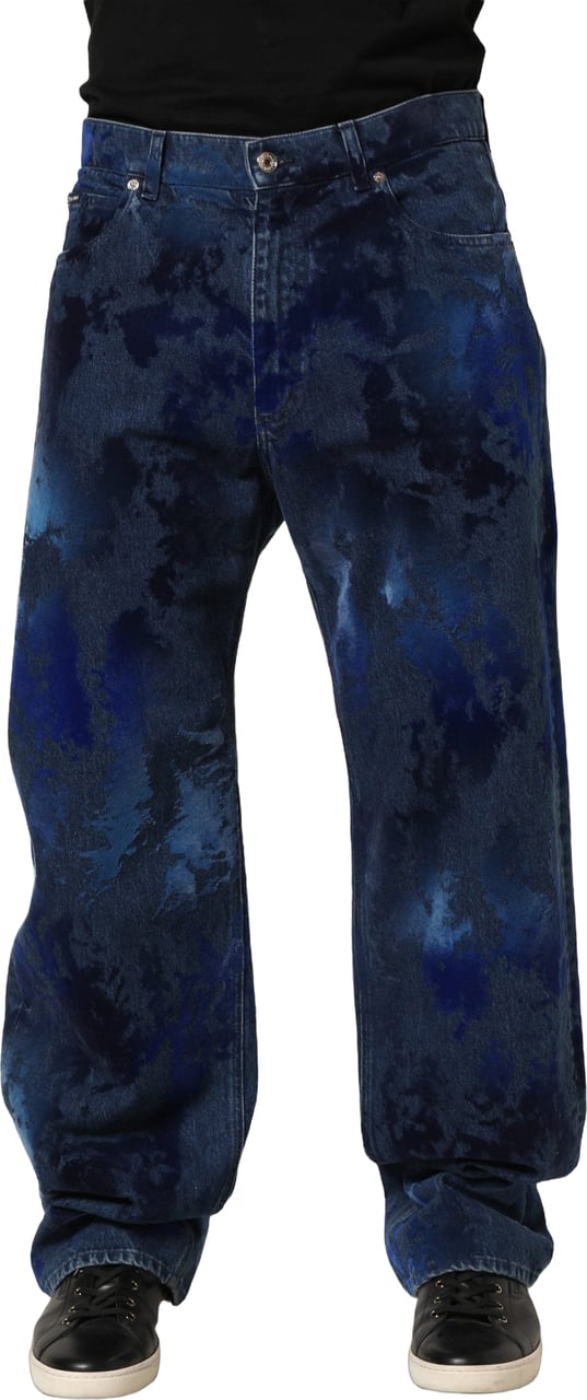 Dolce & Gabbana Blue Tie Dye Cotton Men Straight Denim Jeans Blauw