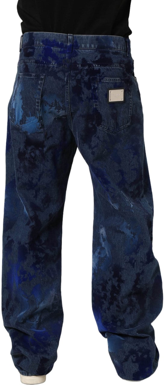 Dolce & Gabbana Blue Tie Dye Cotton Men Straight Denim Jeans Blauw