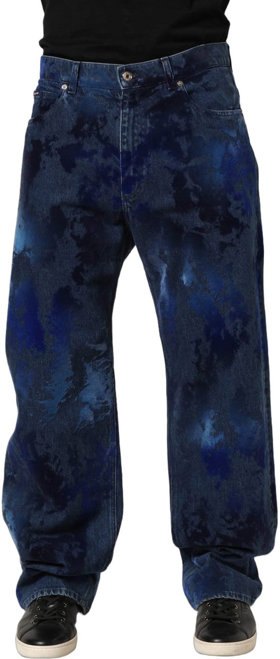 Dolce & Gabbana Blue Tie Dye Cotton Men Straight Denim Jeans Blauw