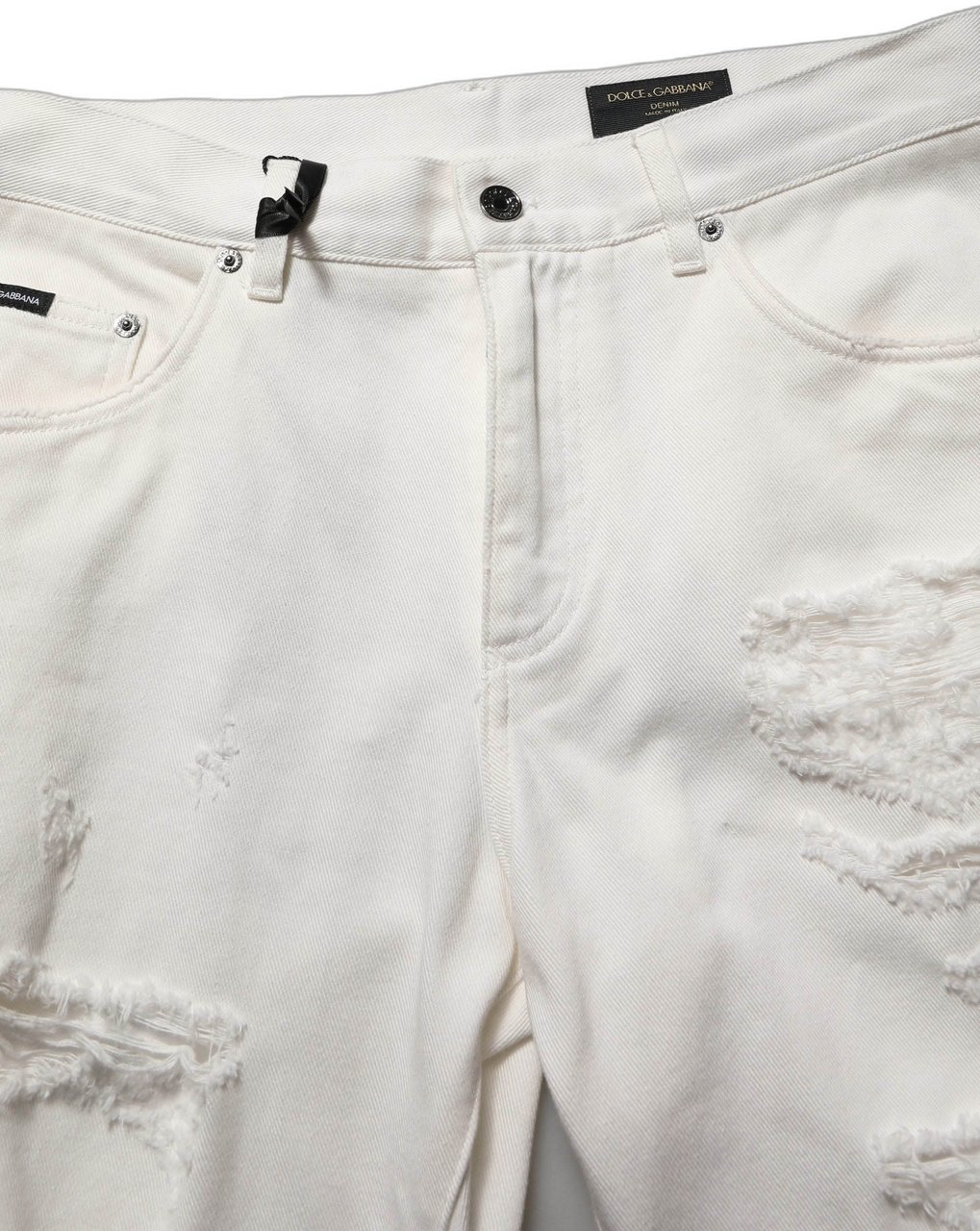 Dolce & Gabbana White Cotton Distressed Straight Denim Jeans Wit