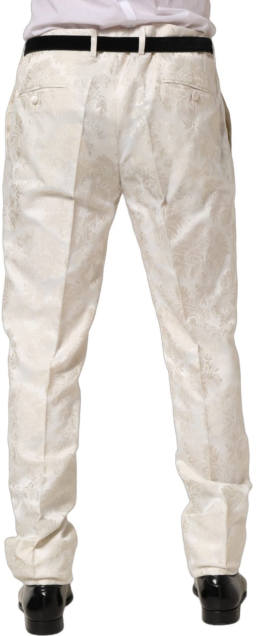 Dolce & Gabbana White Floral Men Dress Formal Trouser Pants Wit