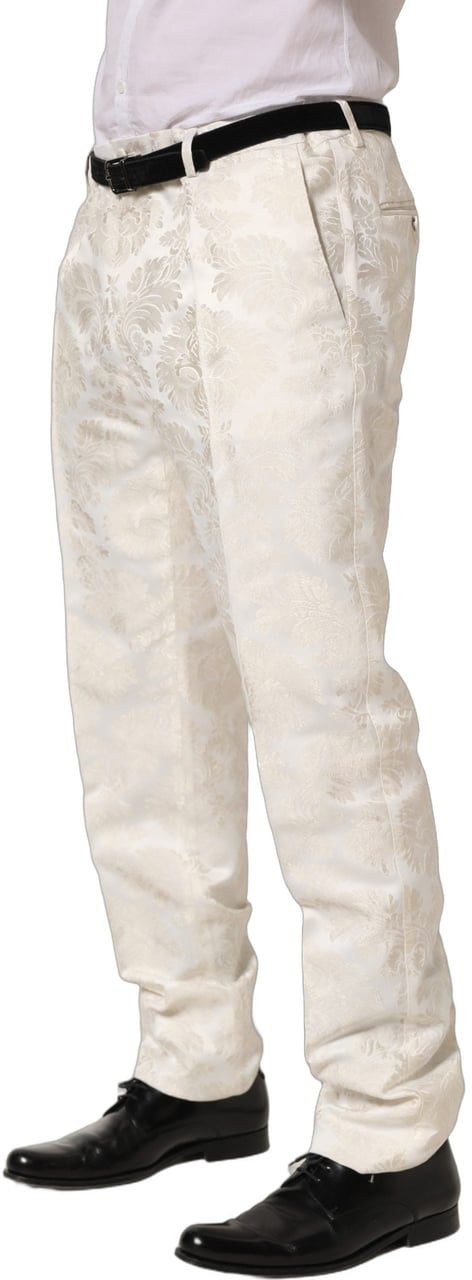 Dolce & Gabbana White Floral Men Dress Formal Trouser Pants Wit