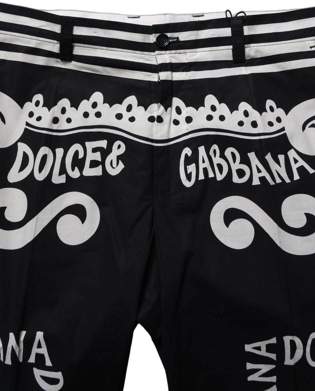 Dolce & Gabbana Black Cotton Poplin MarinaPrint Trouser Pants Zwart