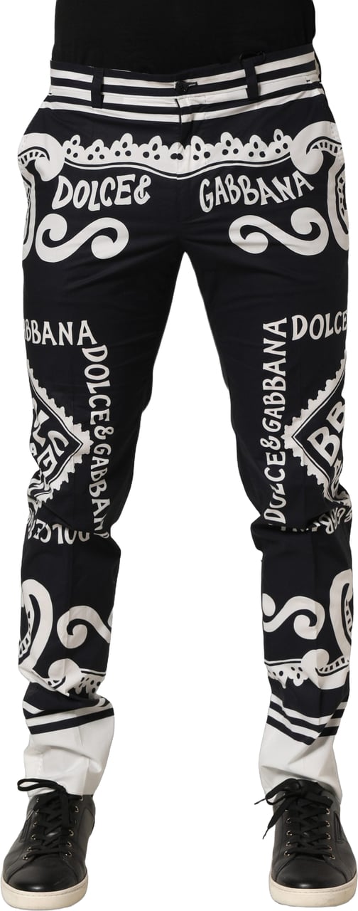 Dolce & Gabbana Black Cotton Poplin MarinaPrint Trouser Pants Zwart