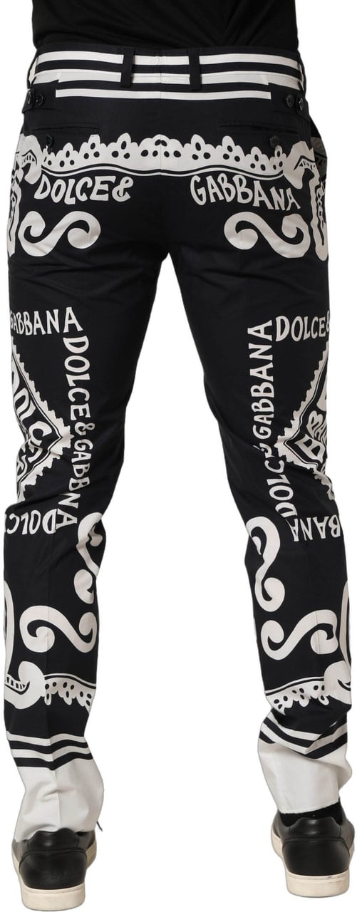 Dolce & Gabbana Black Cotton Poplin MarinaPrint Trouser Pants Zwart