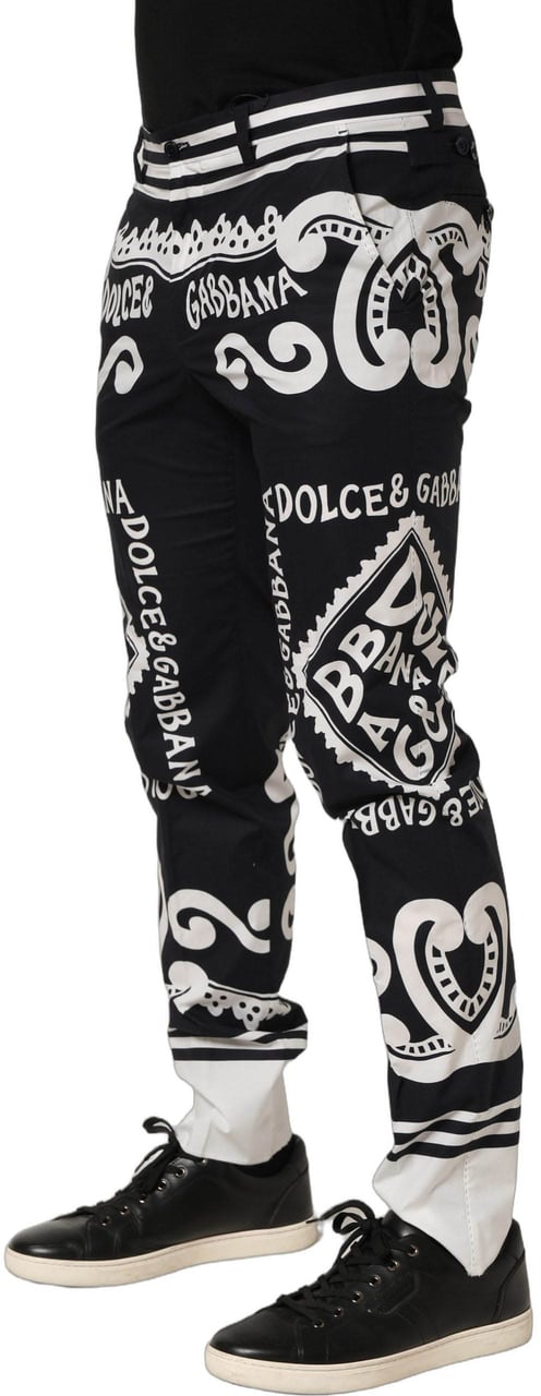 Dolce & Gabbana Black Cotton Poplin MarinaPrint Trouser Pants Zwart