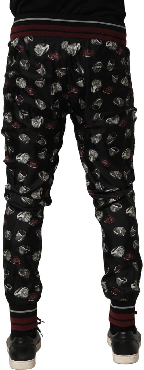 Dolce & Gabbana Pants Black Ring Print Silk Jogging Trousers Zwart