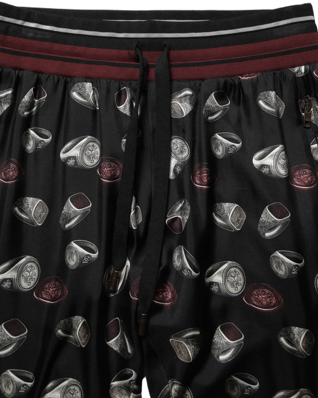 Dolce & Gabbana Pants Black Ring Print Silk Jogging Trousers Zwart