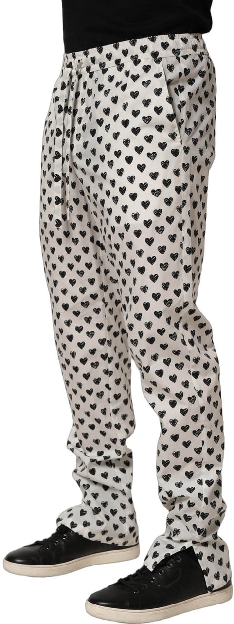 Dolce & Gabbana White Graphic Heart Print Men Trousers Pants Wit