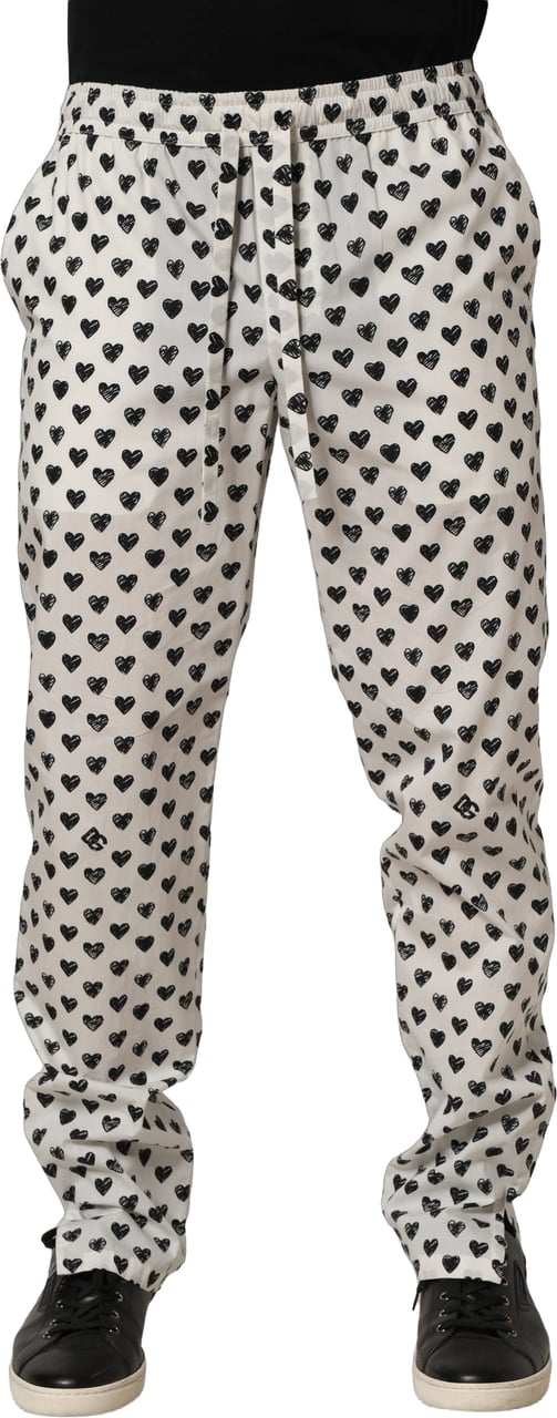 Dolce & Gabbana White Graphic Heart Print Men Trousers Pants Wit