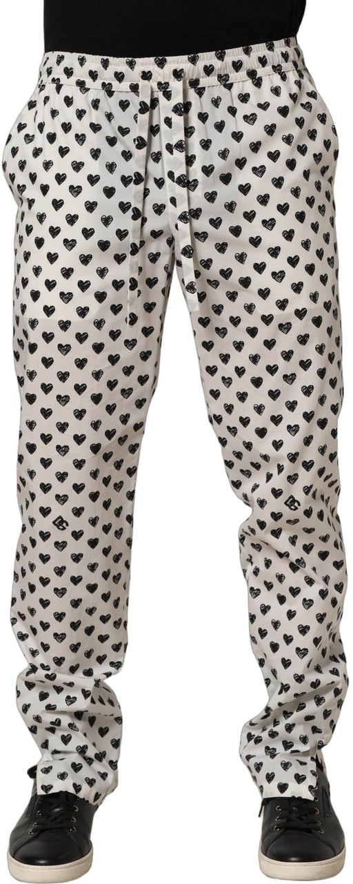 Dolce & Gabbana White Graphic Heart Print Men Trousers Pants Wit