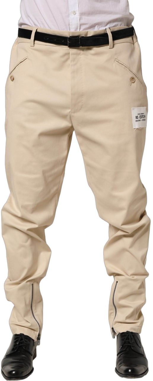 Dolce & Gabbana Beige Re-Editon Mid Waist Tapered Men Pants Beige