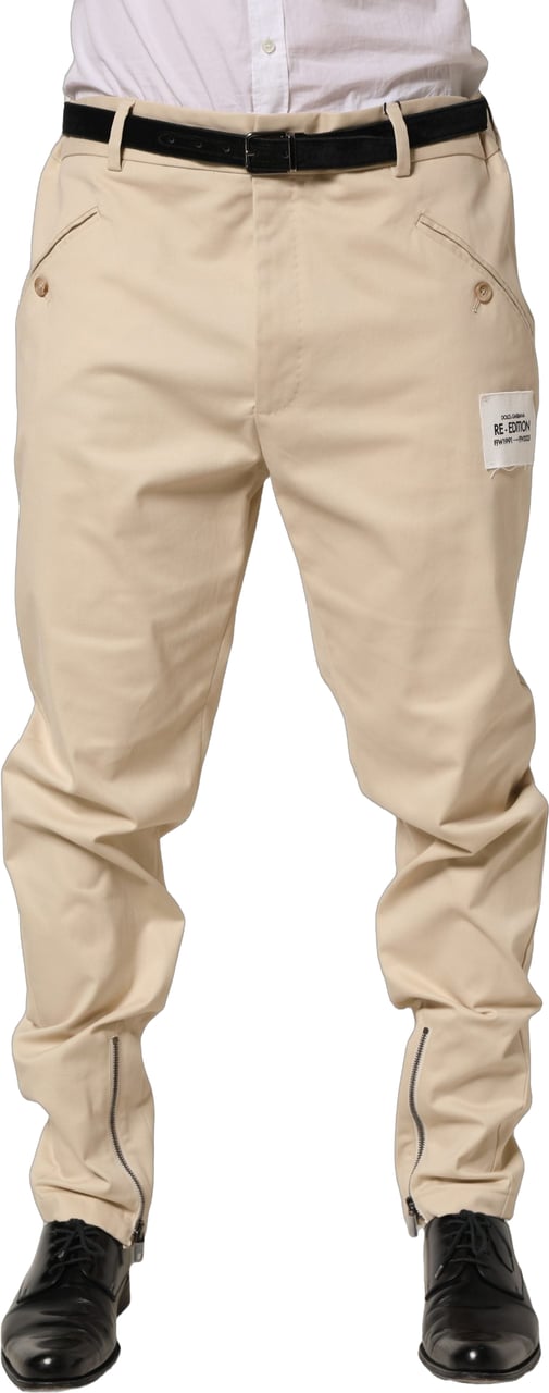 Dolce & Gabbana Beige Re-Editon Mid Waist Tapered Men Pants Beige