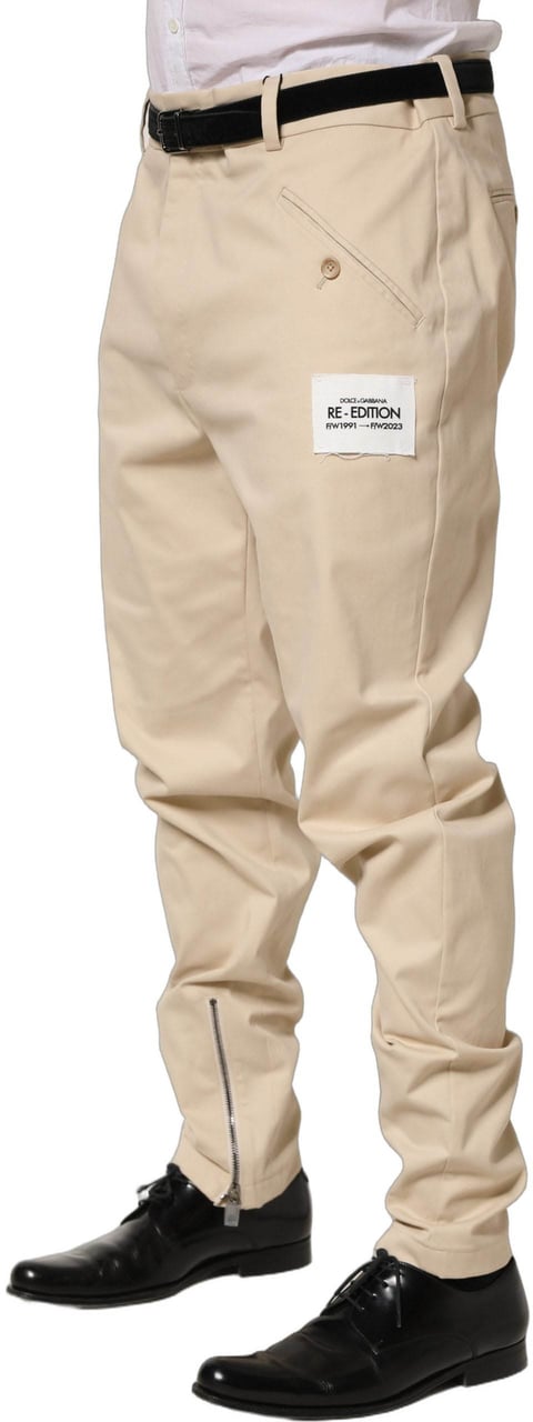 Dolce & Gabbana Beige Re-Editon Mid Waist Tapered Men Pants Beige