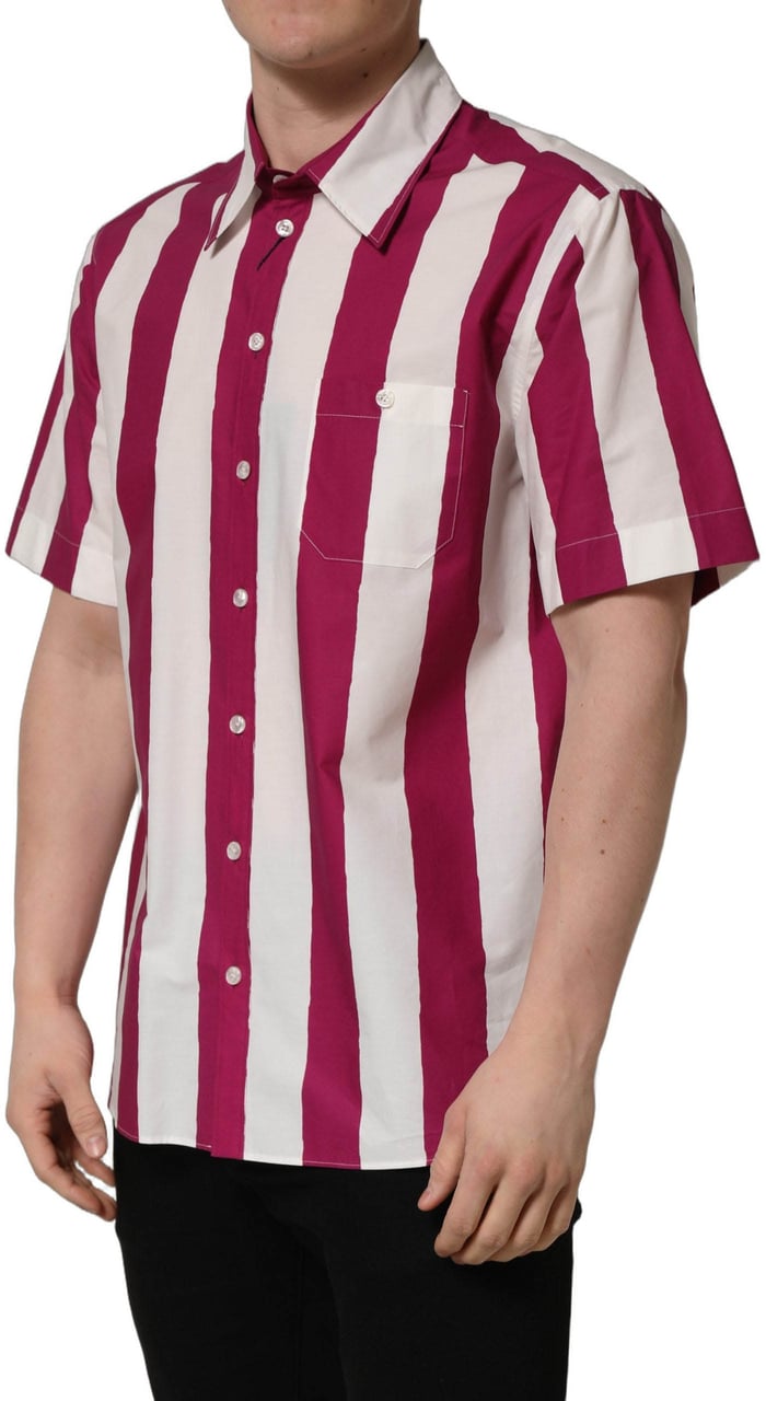 Dolce & Gabbana White Maroon Striped Men Short Sleeves Shirt Wit