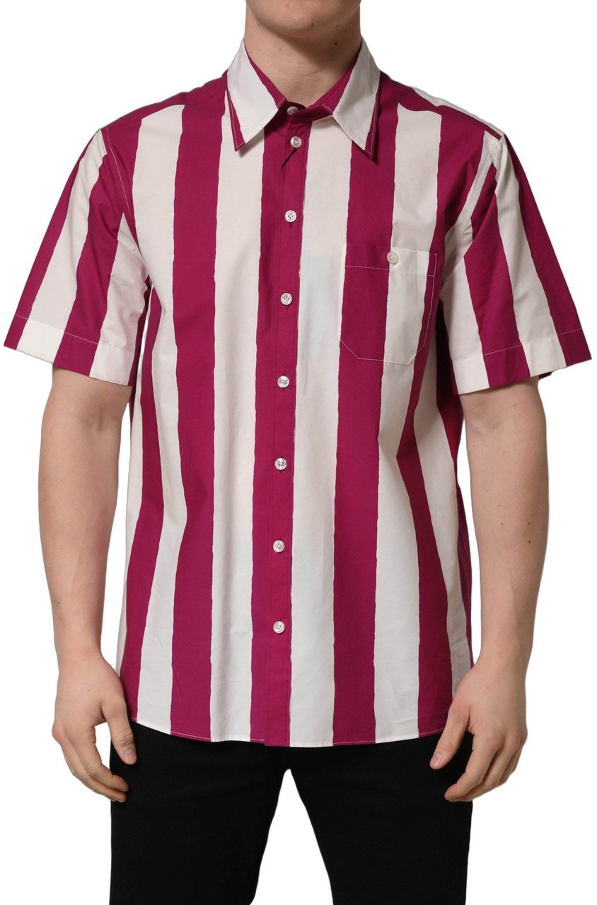 Dolce & Gabbana White Maroon Striped Men Short Sleeves Shirt Wit
