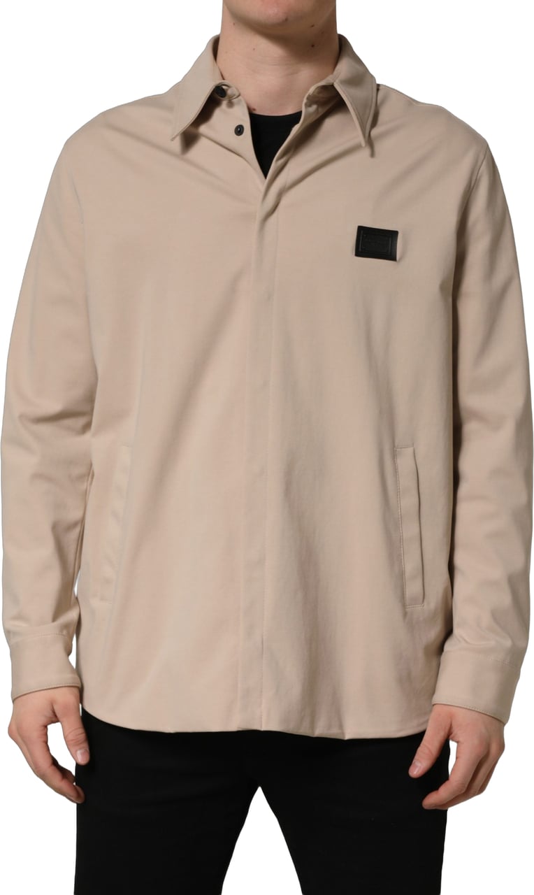 Dolce & Gabbana Beige Logo Overshirt Cotton Men Casual Shirt Beige