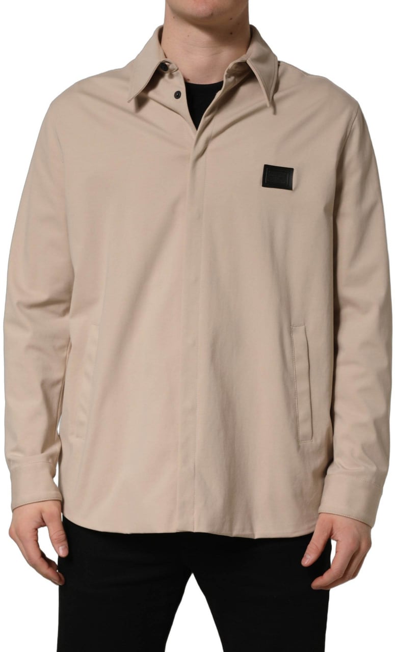 Dolce & Gabbana Beige Logo Overshirt Cotton Men Casual Shirt Beige