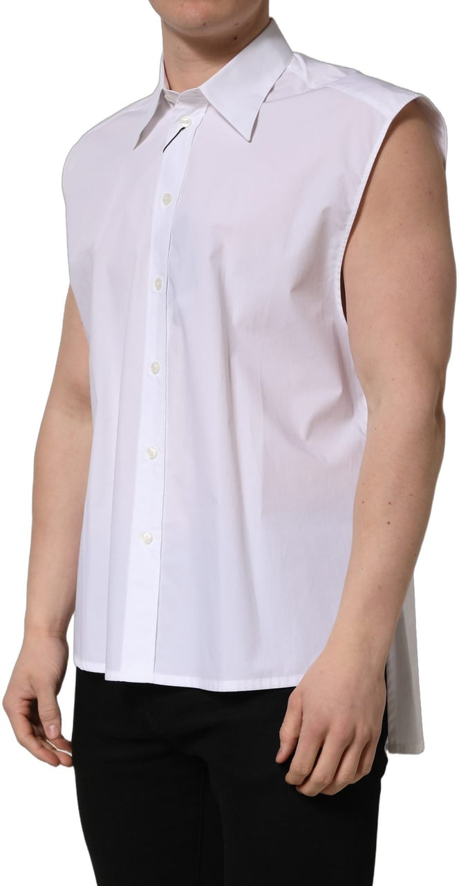 Dolce & Gabbana White Cotton Sleeveless Formal Dress Shirt Wit