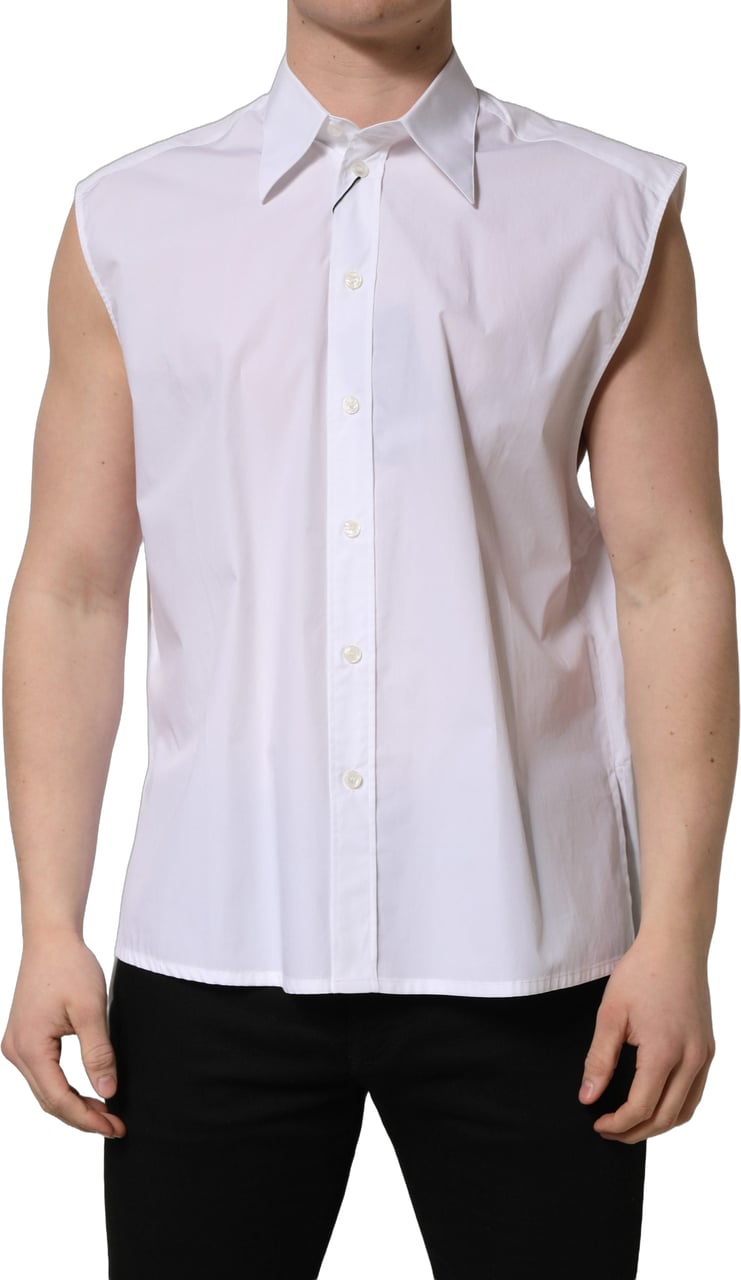 Dolce & Gabbana White Cotton Sleeveless Formal Dress Shirt Wit