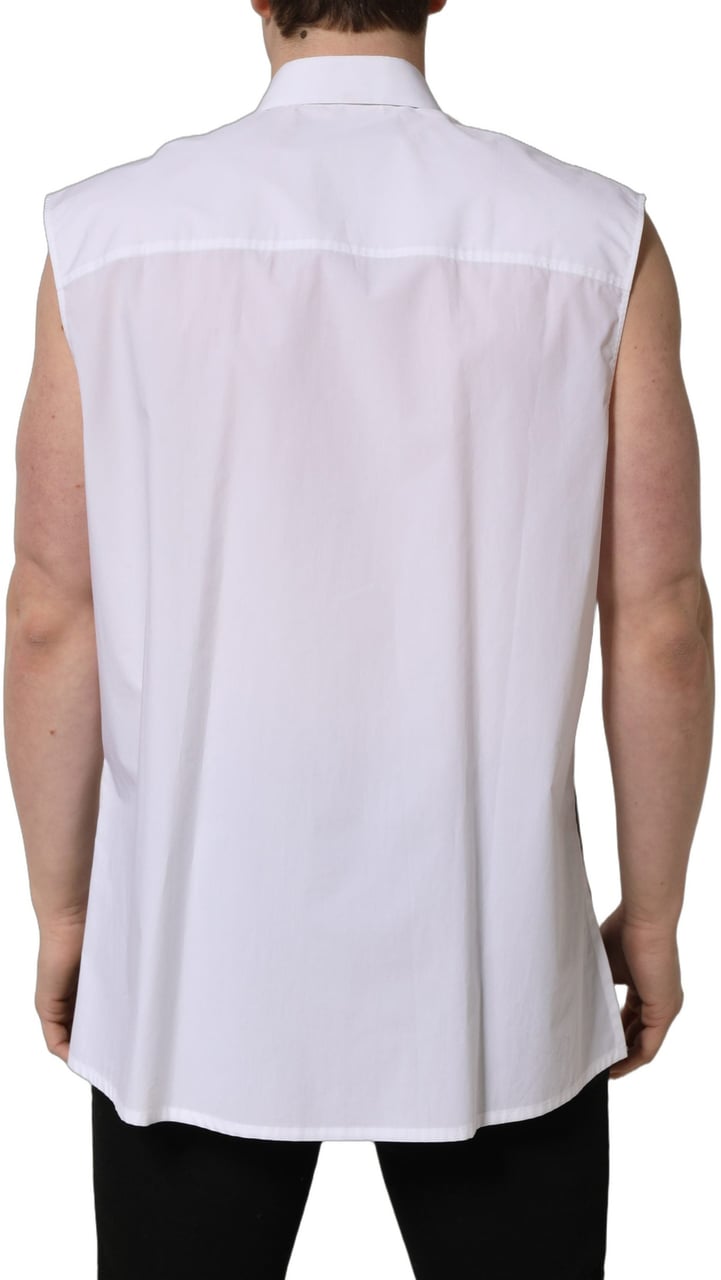 Dolce & Gabbana White Cotton Sleeveless Formal Dress Shirt Wit