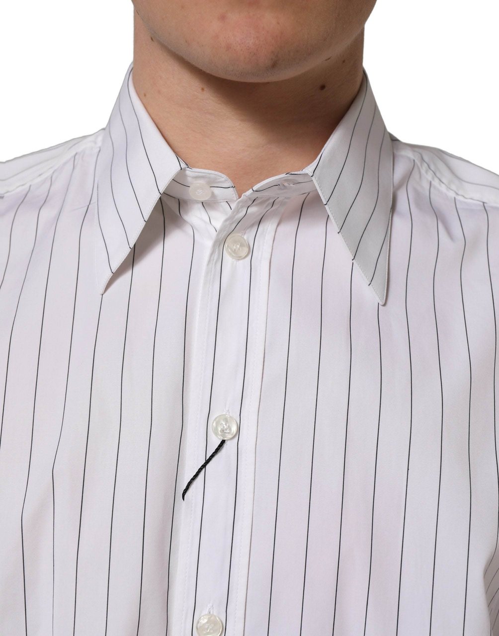 Dolce & Gabbana White Stripes Cotton Men Formal Dress Shirt Wit