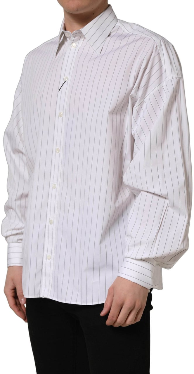 Dolce & Gabbana White Stripes Cotton Men Formal Dress Shirt Wit