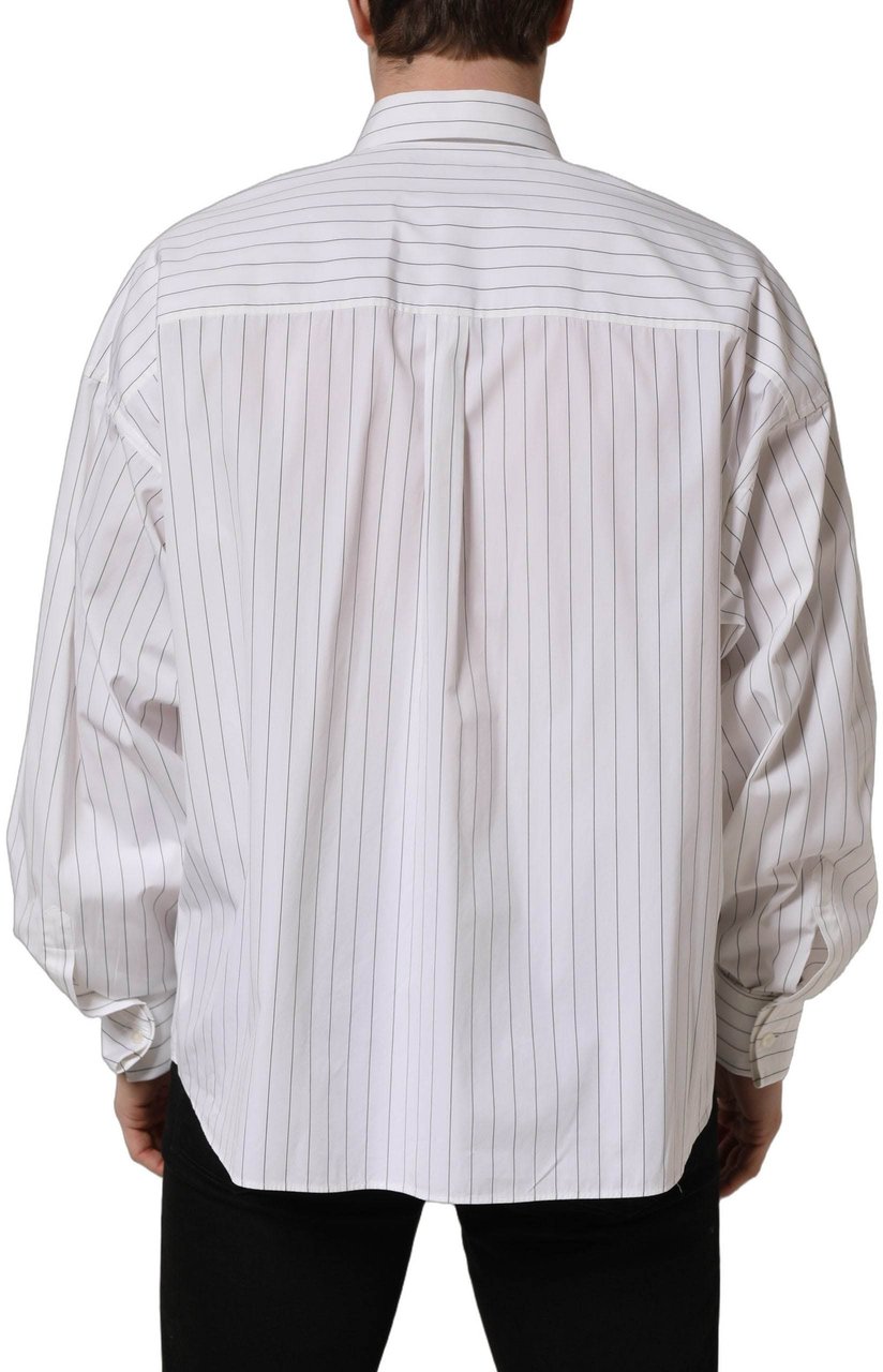 Dolce & Gabbana White Stripes Cotton Men Formal Dress Shirt Wit