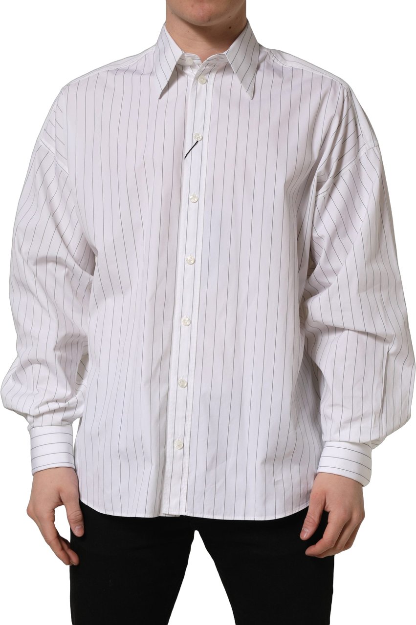 Dolce & Gabbana White Stripes Cotton Men Formal Dress Shirt Wit