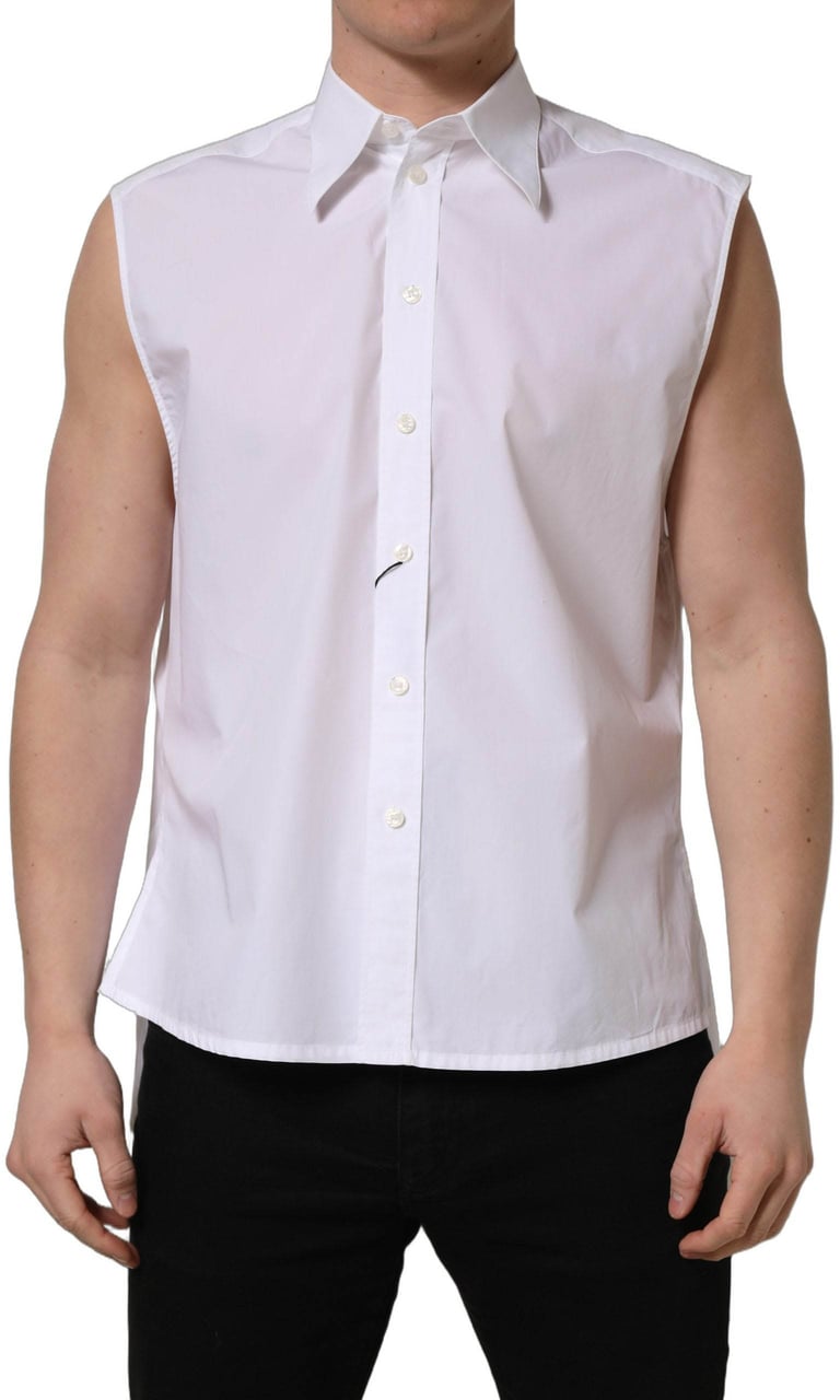Dolce & Gabbana White Cotton Sleeveless Formal Dress Shirt Wit