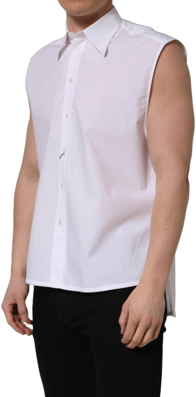 Dolce & Gabbana White Cotton Sleeveless Formal Dress Shirt Wit