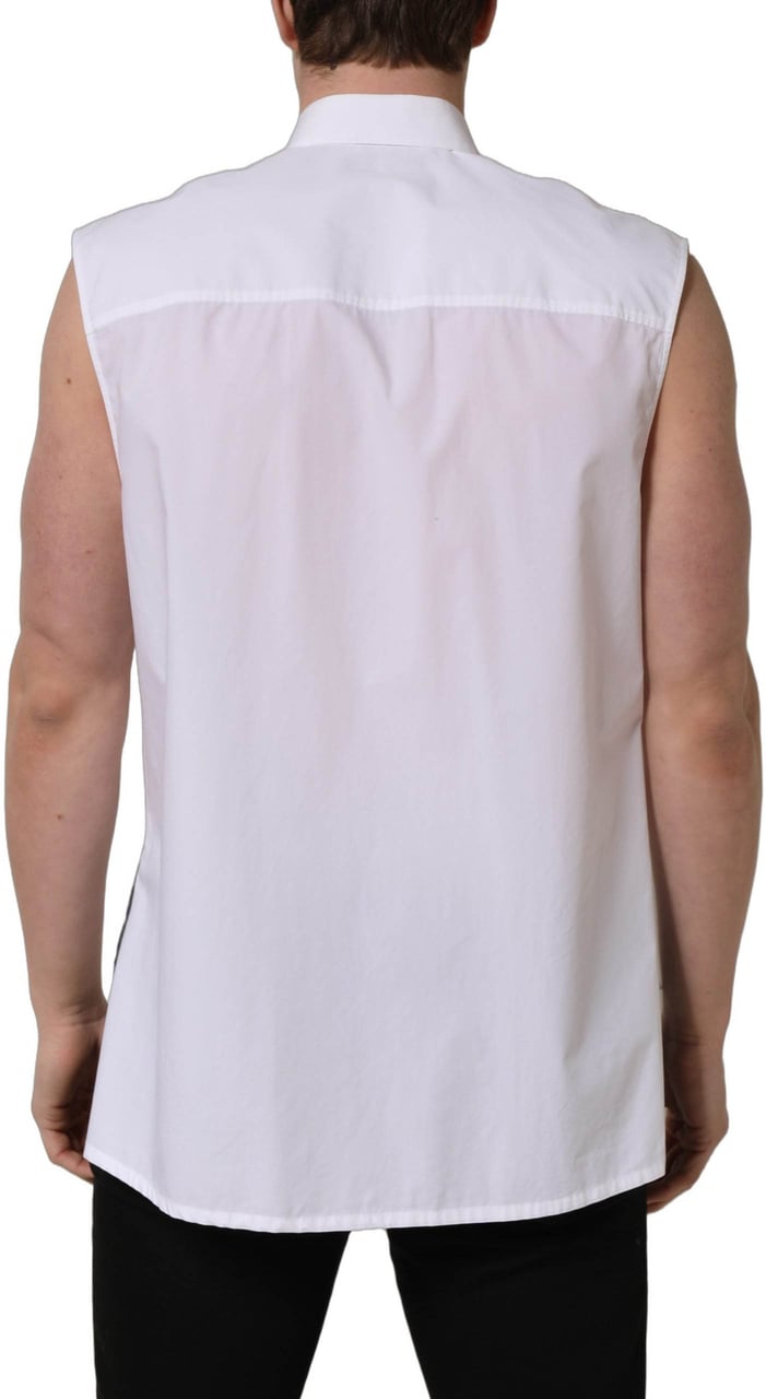 Dolce & Gabbana White Cotton Sleeveless Formal Dress Shirt Wit
