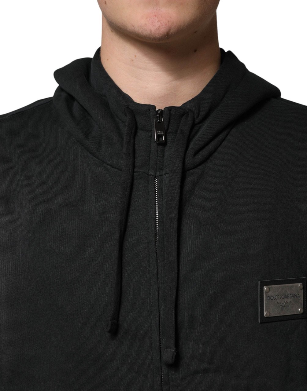 Dolce & Gabbana Black Full Zip Hooded Men Sweatshirt Sweater Zwart