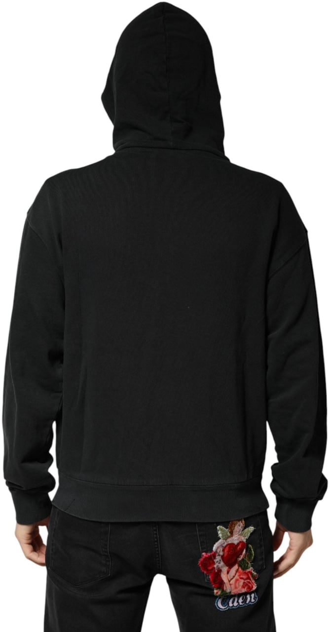 Dolce & Gabbana Black Full Zip Hooded Men Sweatshirt Sweater Zwart
