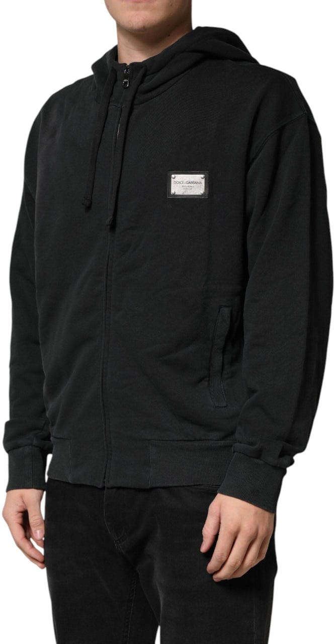 Dolce & Gabbana Black Full Zip Hooded Men Sweatshirt Sweater Zwart