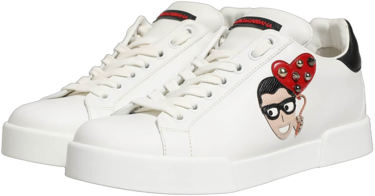 Dolce & Gabbana White Patch Calfskin Nappa Portofino Sneakers Shoes Wit