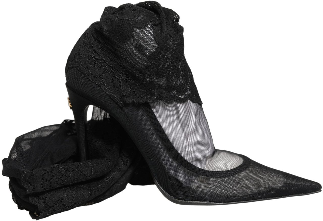 Dolce & Gabbana Black Over The Knee Sock Pumps Boots Shoes Zwart