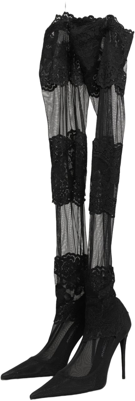 Dolce & Gabbana Black Over The Knee Sock Pumps Boots Shoes Zwart