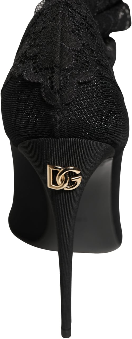 Dolce & Gabbana Black Over The Knee Sock Pumps Boots Shoes Zwart