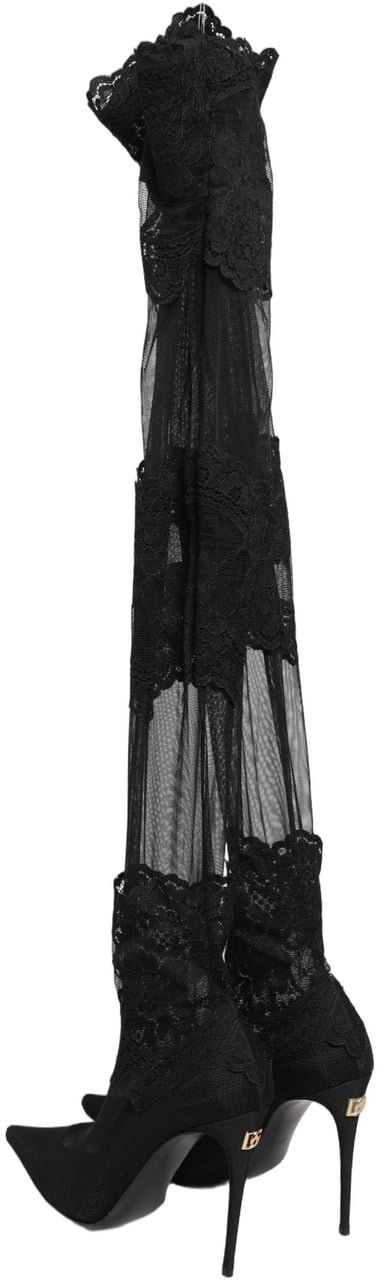 Dolce & Gabbana Black Over The Knee Sock Pumps Boots Shoes Zwart