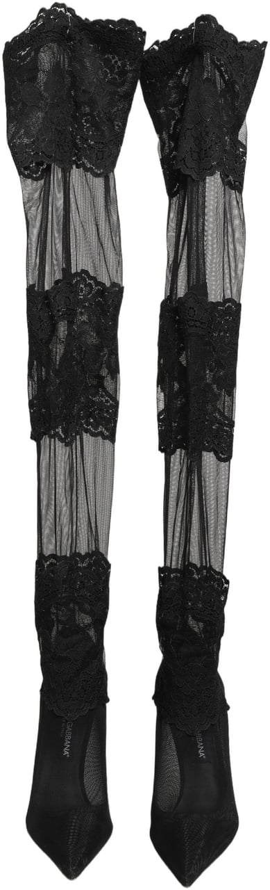 Dolce & Gabbana Black Over The Knee Sock Pumps Boots Shoes Zwart