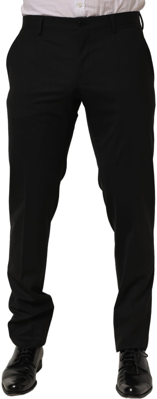Dolce & Gabbana Black Wool Skinny Leg Dress Men Trouser Pants Zwart
