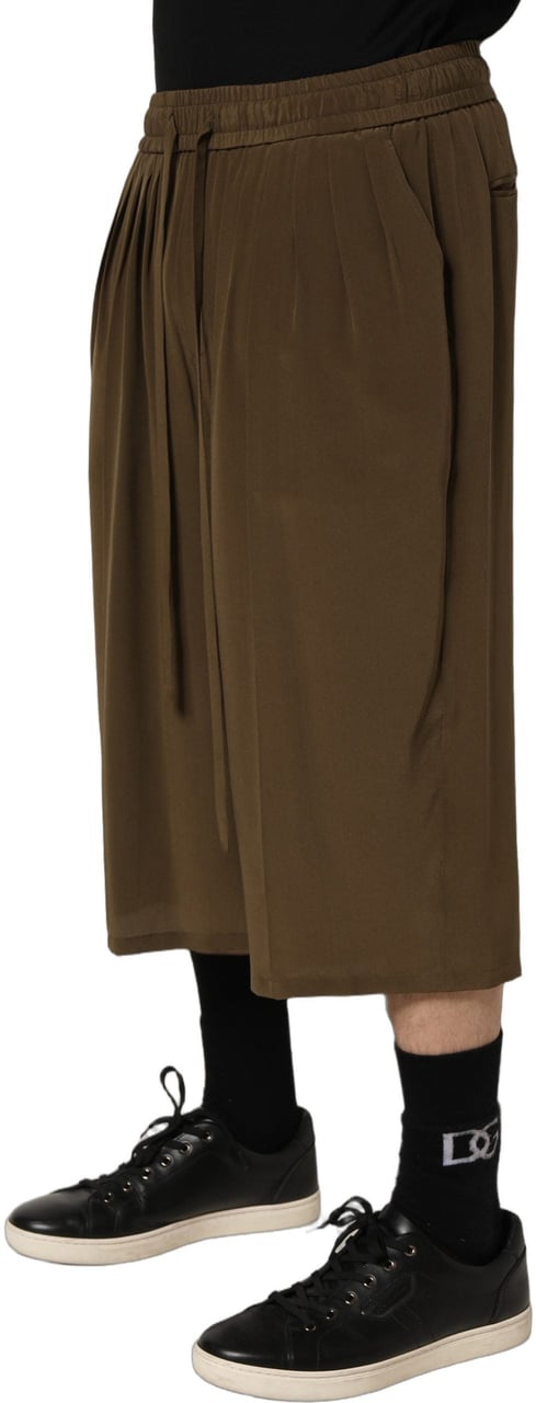Dolce & Gabbana Brown Silk Mid Waist Pleated Bermuda Shorts Bruin